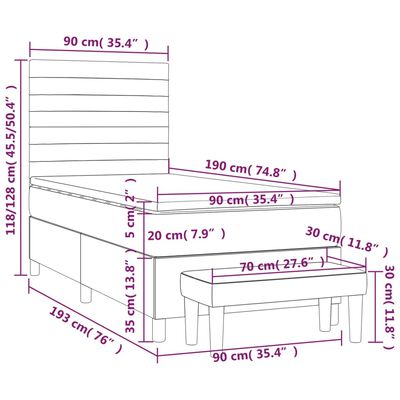 vidaXL Ramsäng med madrass gräddvit 90x190 cm tyg