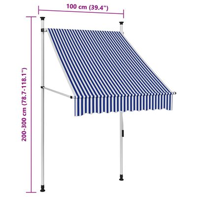 vidaXL Markis manuellt infällbar 100 cm blåa och vita ränder