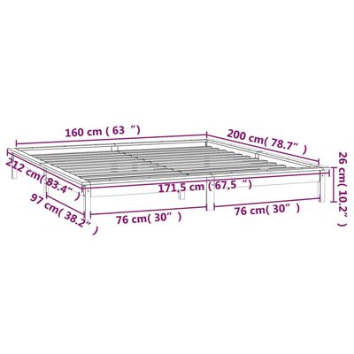 vidaXL Sängram LED grå 160x200 cm massivt trä