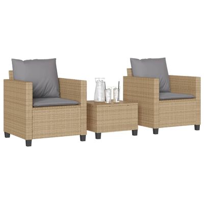 vidaXL Bistrogrupp med dynor 3 delar beige konstrotting