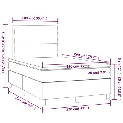 vidaXL Ramsäng med madrass & LED gräddvit 120x200 cm tyg