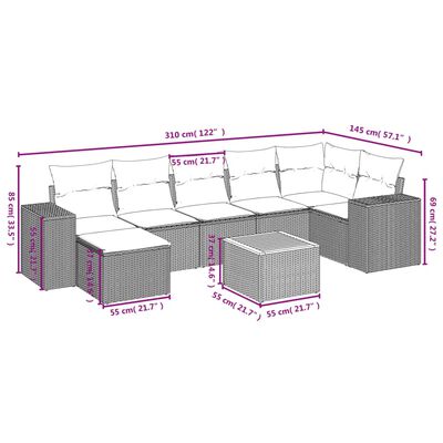 vidaXL Loungegrupp för trädgården med dynor 8 delar grå konstrotting