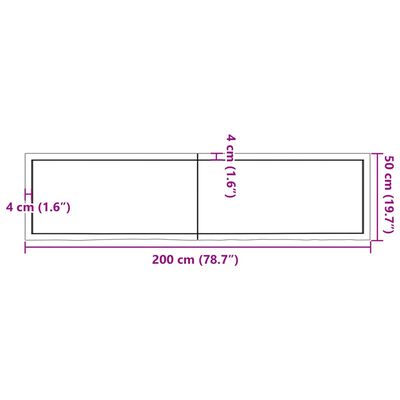 vidaXL Bänkskiva för badrum 200x50x(2-6) cm obehandlat massivt trä