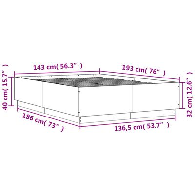 vidaXL Sängram med LEDs grå sonoma 140x190 cm konstruerad trä