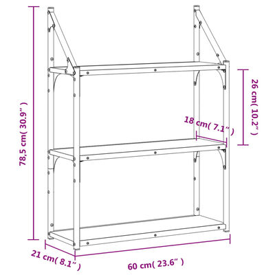 vidaXL Vägghylla 3 hyllor sonoma-ek 60x21x78,5 cm konstruerat trä