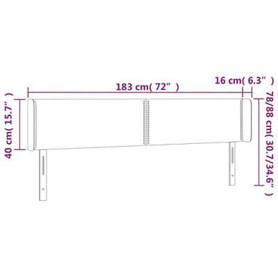 vidaXL Sänggavel med kanter mörkgrå 183x16x78/88 cm sammet