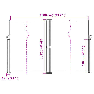 vidaXL Infällbar sidomarkis röd 180x1000 cm