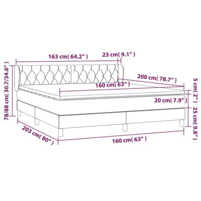 vidaXL Ramsäng med madrass mörkgrå 160x200 cm sammet