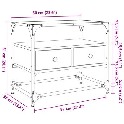 vidaXL Tv-bänk med glasskiva grå sonoma 60x35x51 cm konstruerat trä