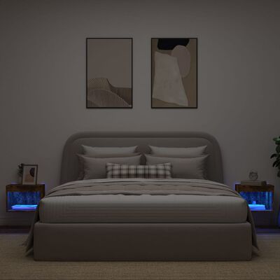vidaXL Väggmonterade sängbord med LED-lampor 2 st rökfärgad ek