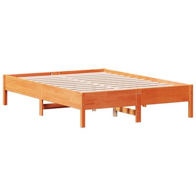 vidaXL Sängram utan madrass vaxbrun 135x190 cm massiv furu