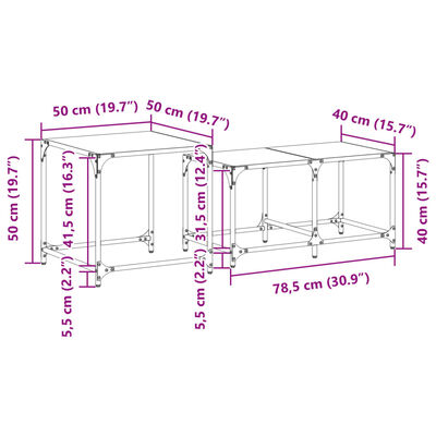 vidaXL Satsbord 2 st med transparent glasskiva stål