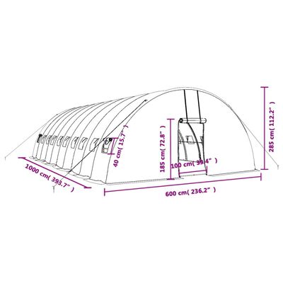 vidaXL Växthus med stålram grön 60 m² 10x6x2,85 m