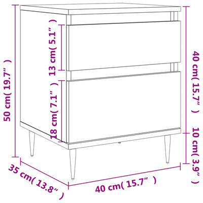 vidaXL Sängbord 2 st vit 40x35x50 cm konstruerat trä