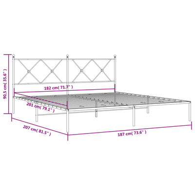 vidaXL Sängram med huvudgavel metall vit 180x200 cm