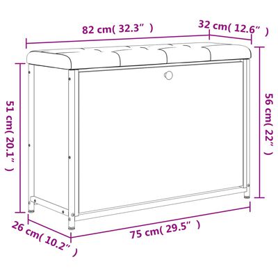 vidaXL Skobänk med flip-låda rökfärgad ek 82x32x56 cm