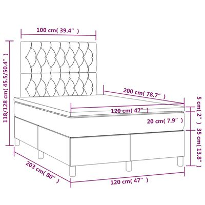 vidaXL Ramsäng med madrass & LED ljusgrå 120x200 cm sammet