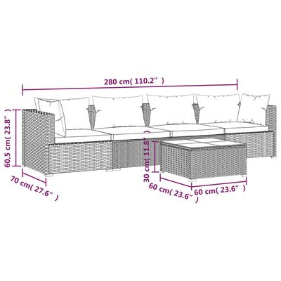 vidaXL Loungegrupp med dynor 5 delar konstrotting svart