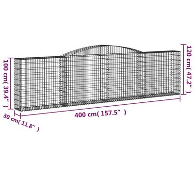 vidaXL Gabioner bågformade 6 st 400x30x100/120 cm galvaniserat järn