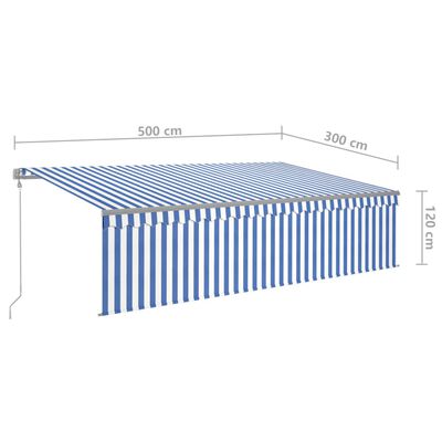 vidaXL Automatiserad markis med rullgardin vindsensor LED 5x3m blå/vit