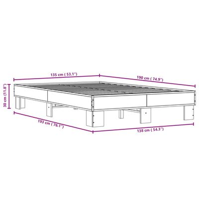 vidaXL Sängram rökfärgad ek 135x190 cm konstruerat trä och metall