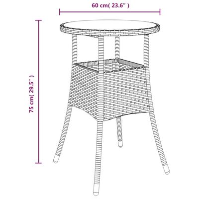 vidaXL Trädgårdsbord Ø60x75 cm härdat glas och konstrotting brun