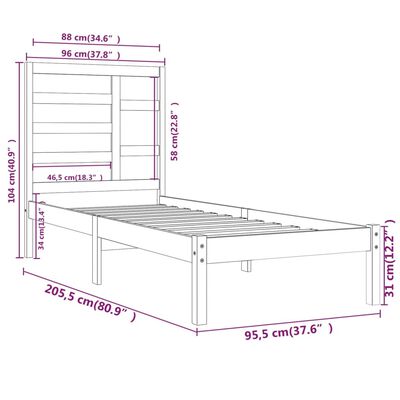 vidaXL Sängram vit massivt trä 90x200 cm