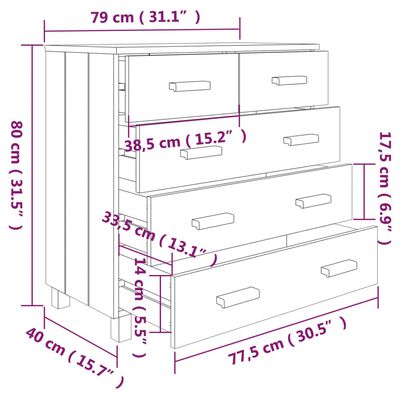 vidaXL Byrå HAMAR ljusgrå 79x40x80 cm massiv furu