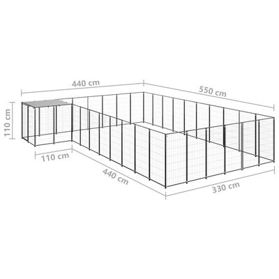 vidaXL Hundgård svart 19,36 m² stål