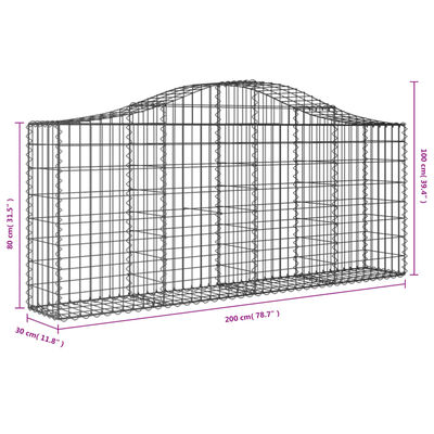 vidaXL Gabioner bågformade 2 st 200x30x80/100 cm galvaniserat järn