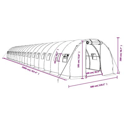 vidaXL Växthus med stålram vit 60 m² 20x3x2 m