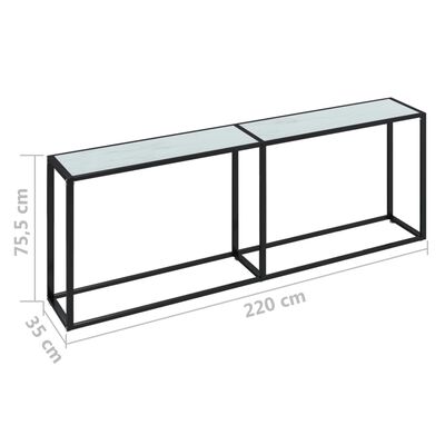 vidaXL Konsolbord vit marmor 220x35x75,5 cm härdat glas