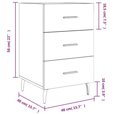 vidaXL Sängbord vit högglans 40x40x66 cm konstruerat trä