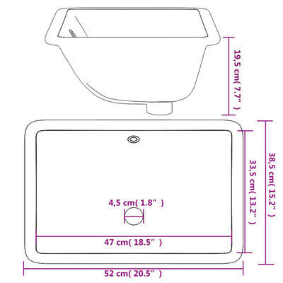 vidaXL Handfat vit 52x38,5x19,5 cm rektangulär keramik