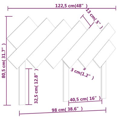 vidaXL Sänggavel svart 122,5x3x80,5 cm massiv furu