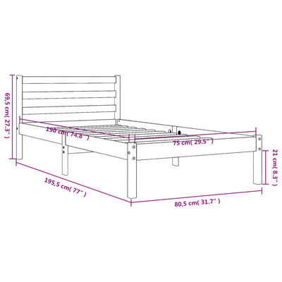 vidaXL Sängram utan madrass vaxbrun 75x190 cm massiv furu