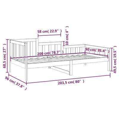 vidaXL Dagbädd svart 90x200 cm massiv furu