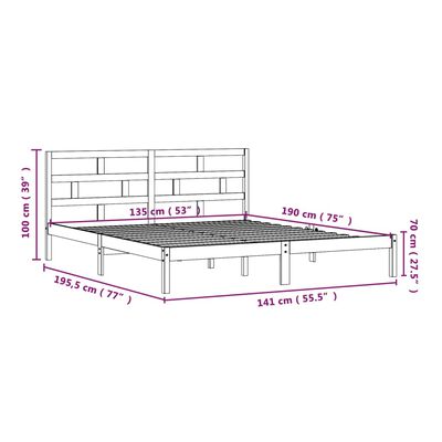 vidaXL Sängram massiv furu 135x190 cm svart