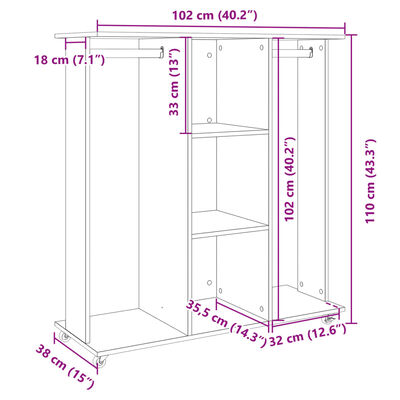 vidaXL Garderob med hjul vit 102x38x110 cm konstruerat trä