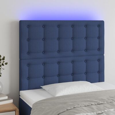 vidaXL Sänggavel LED blå 100x5x118/128 cm tyg