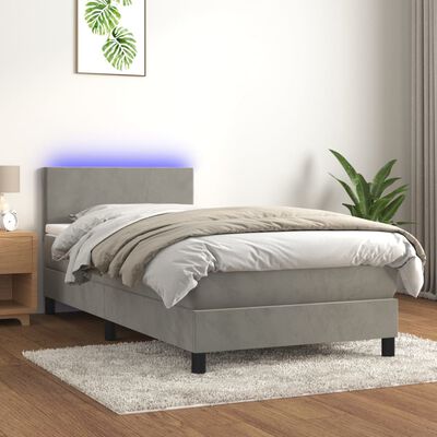 vidaXL Ramsäng med madrass & LED ljusgrå 90x200 cm sammet