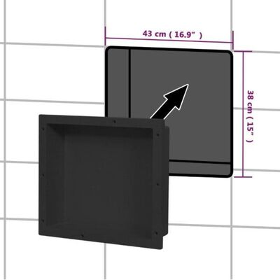 vidaXL Infälld duschhylla niche matt svart 41x36x10 cm