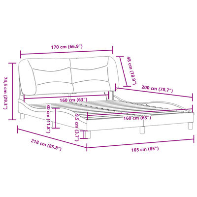 vidaXL Sängram med LED-belysning svart och vit 160x200 cm konstläder