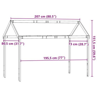 vidaXL Tak till barnsäng vaxbrun 207x80,5x151,5 cm massiv furu