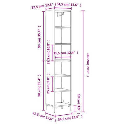 vidaXL Högskåp Betonggrå 34,5x32,5x180 cm konstruerat trä