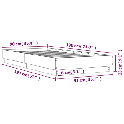 vidaXL Sängram med LEDs brun ek 90x190 cm