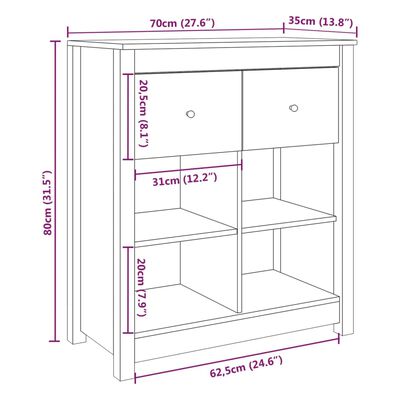 vidaXL Skänk honungsbrun 70x35x80 cm massiv furu