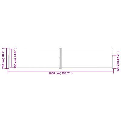 vidaXL Infällbar sidomarkis röd 200x1000 cm