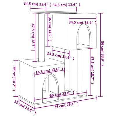 vidaXL Klösträd med sisalpelare gräddvit 86 cm