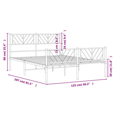 vidaXL Sängram med huvudgavel och fotgavel vit metall 120x200 cm